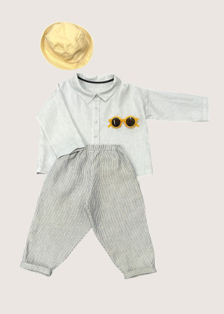 Unisex shirt for kids, cloud grey linen - LE VESTIAIRE DE JEANNE