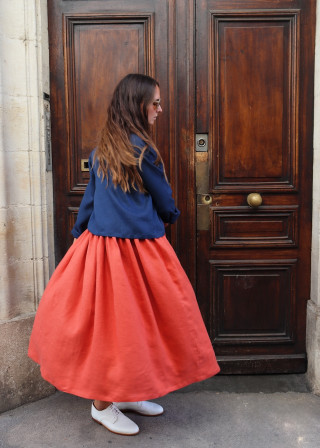 Robe à plis sans manches, lin rouge-orangé