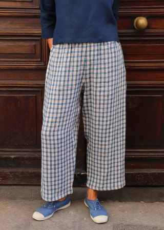 Wide trousers in tartan linen - LE VESTIAIRE DE JEANNE