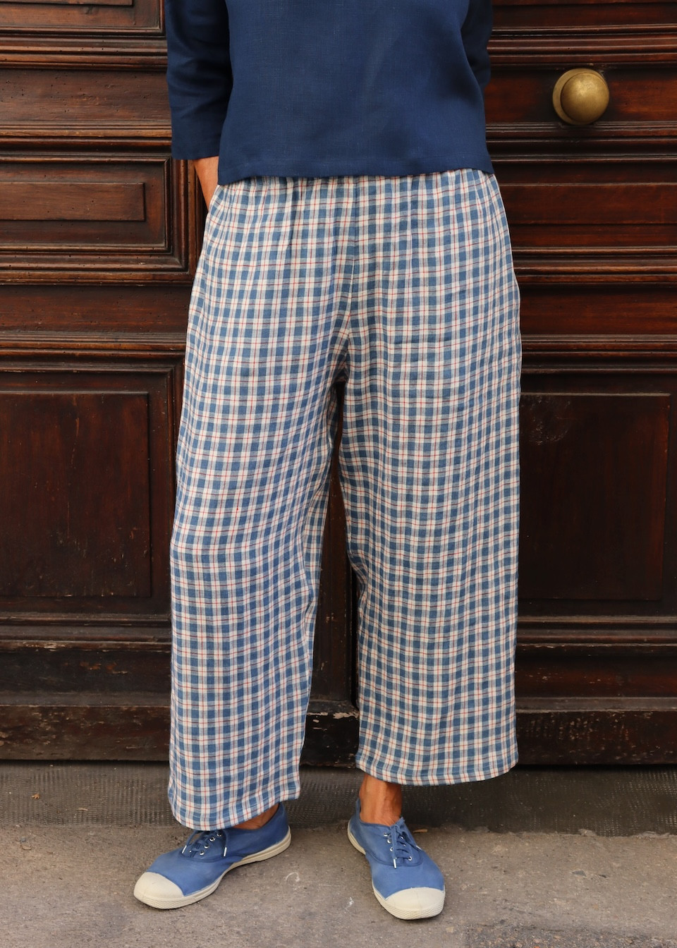 Pantalon large en lin écossais - LE VESTIAIRE DE JEANNE