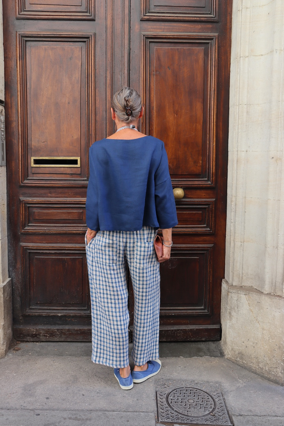 Wide trousers in tartan linen - LE VESTIAIRE DE JEANNE