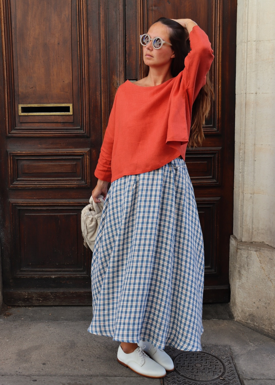 Jumper 03 in coral red linen - LE VESTIAIRE DE JEANNE