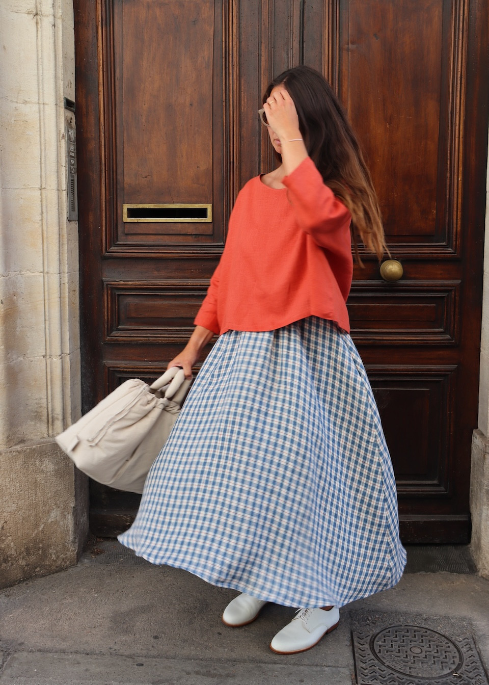 Jumper 03 in coral red linen - LE VESTIAIRE DE JEANNE