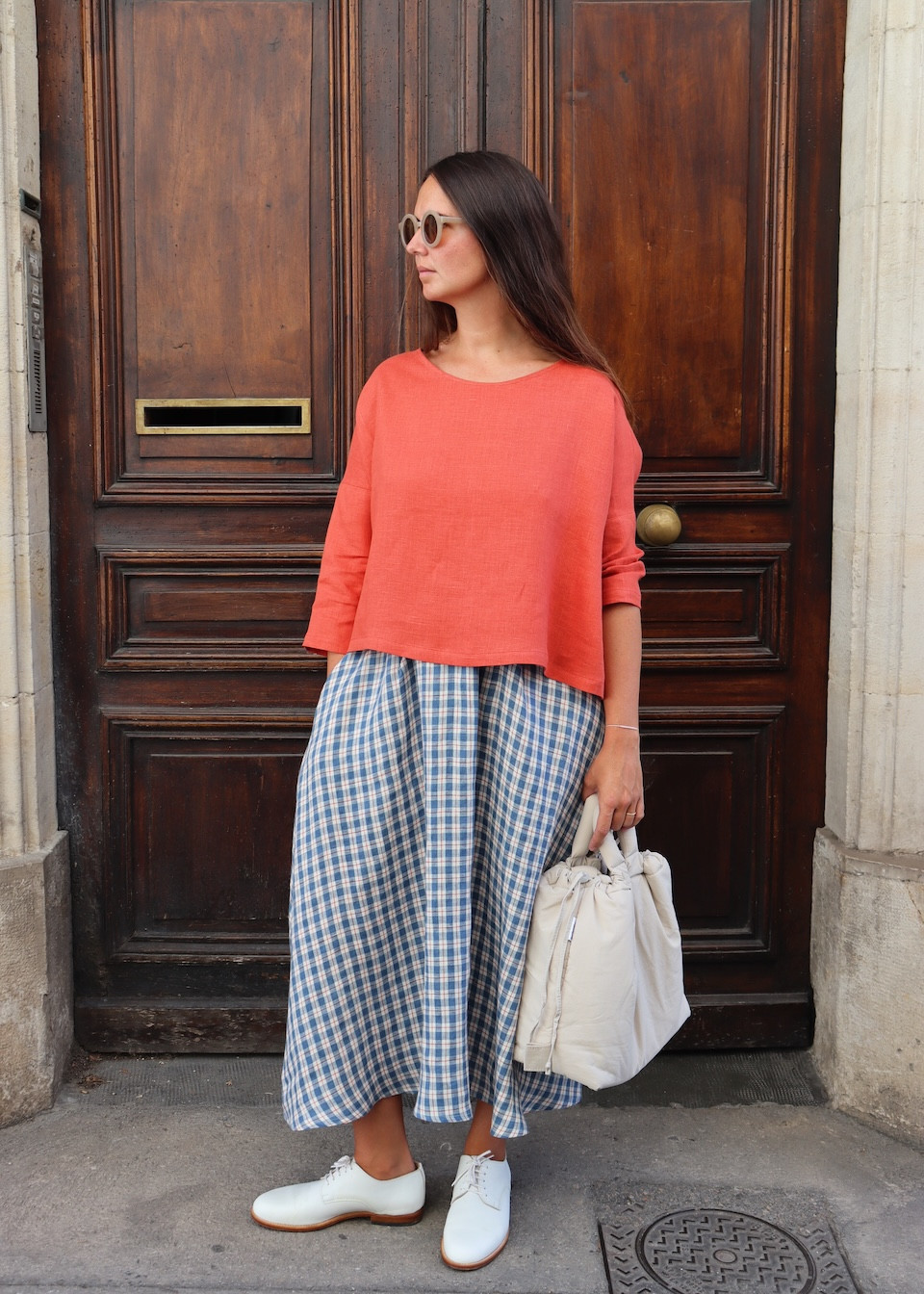 Jumper 03 in coral red linen - LE VESTIAIRE DE JEANNE