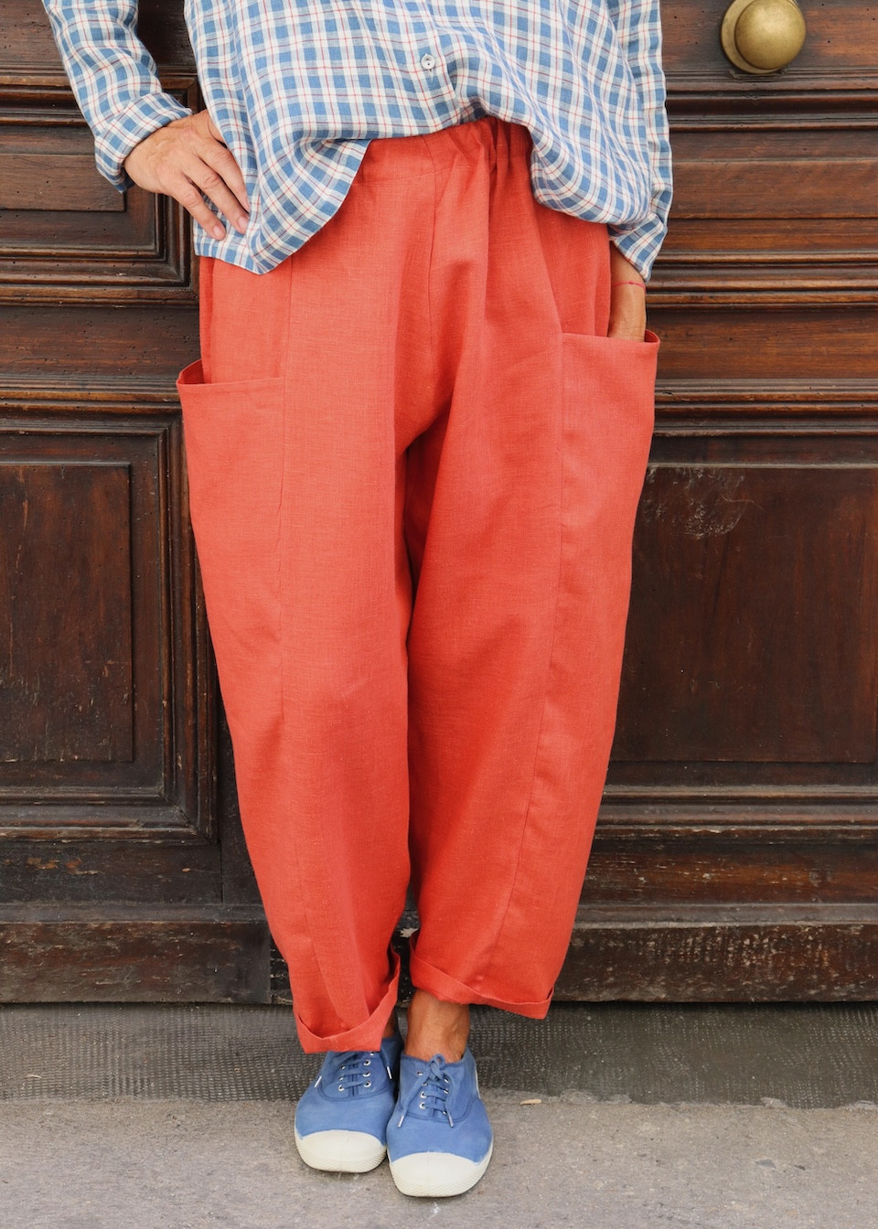 Pantalon 09 en lin rouge-orangé - LE VESTIAIRE DE JEANNE