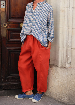 Pantalon 09 en lin rouge-orangé - LE VESTIAIRE DE JEANNE