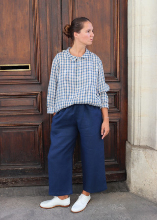 Wide trousers in midnight blue linen - LE VESTIAIRE DE JEANNE
