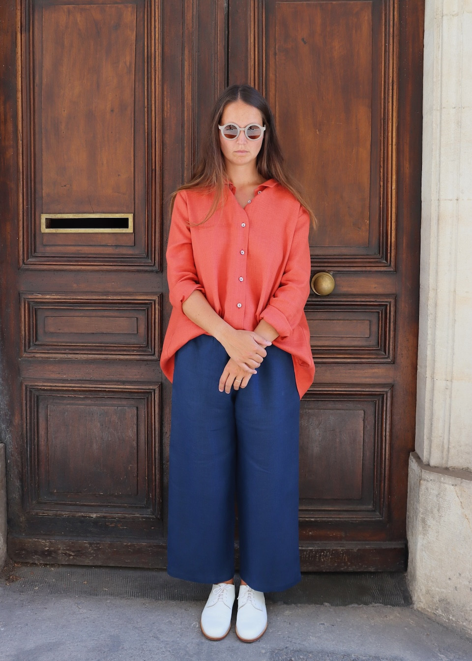 Chemise à plis, lin rouge-orangé - LE VESTIAIRE DE JEANNE