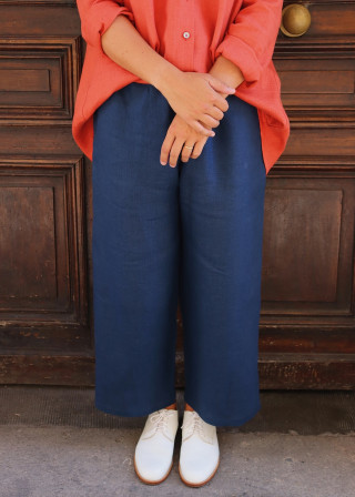 Wide trousers in midnight blue linen - LE VESTIAIRE DE JEANNE
