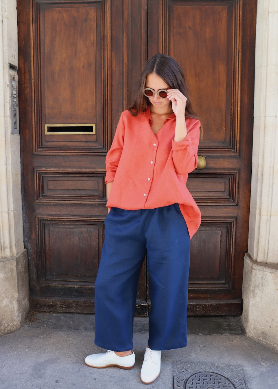 Wide trousers in midnight blue linen - LE VESTIAIRE DE JEANNE