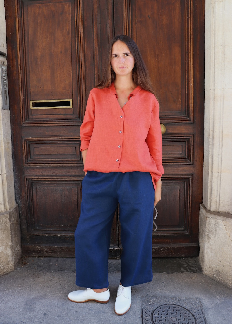 Pantalon large en lin bleu nuit - LE VESTIAIRE DE JEANNE