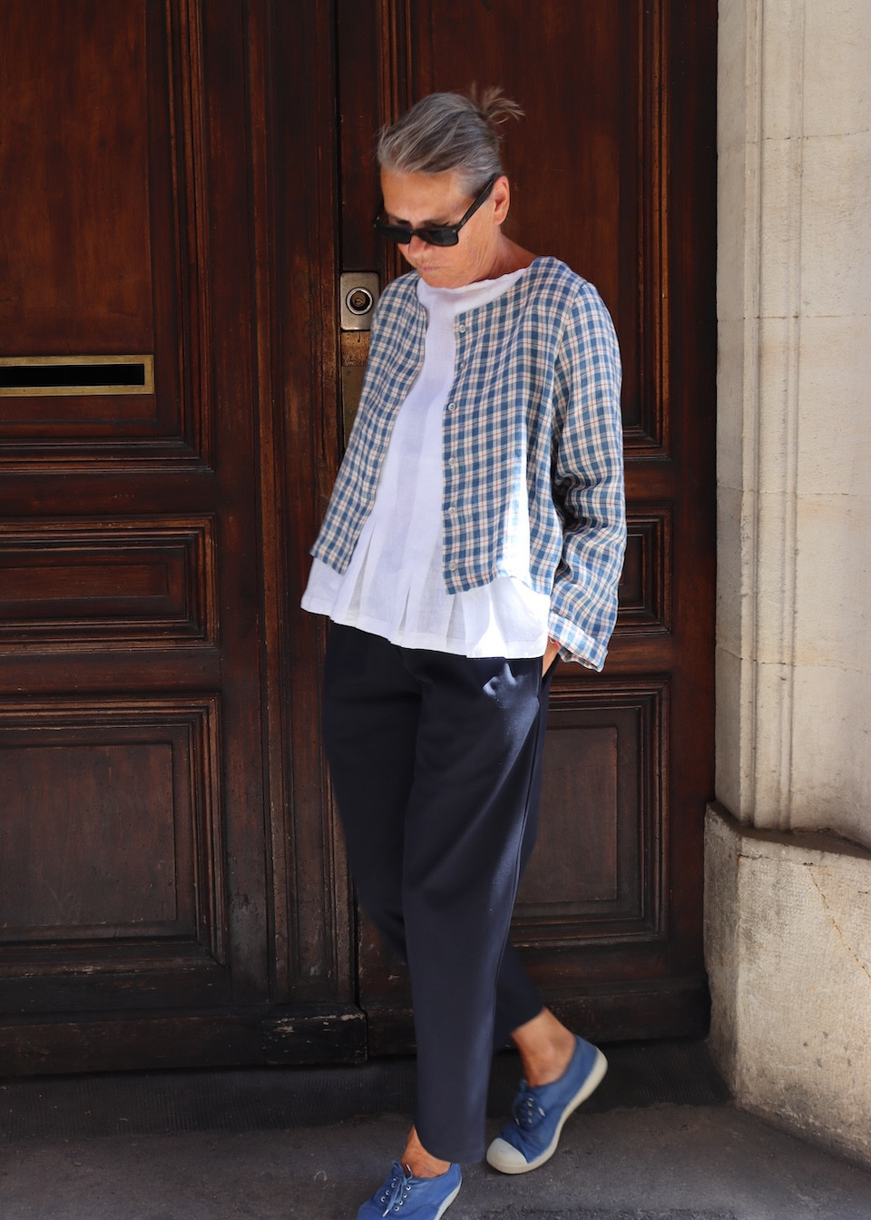 Cardigan 02 in tartan linen - LE VESTIAIRE DE JEANNE