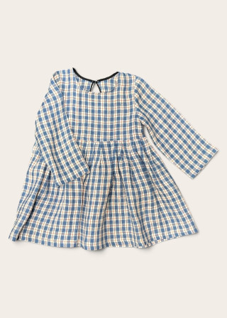 Kids pleated dress in tartan linen - LE VESTIAIRE DE JEANNE