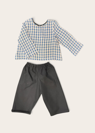 Blouse manches longues enfant en lin écossais - LE VESTIAIRE DE JEANNE