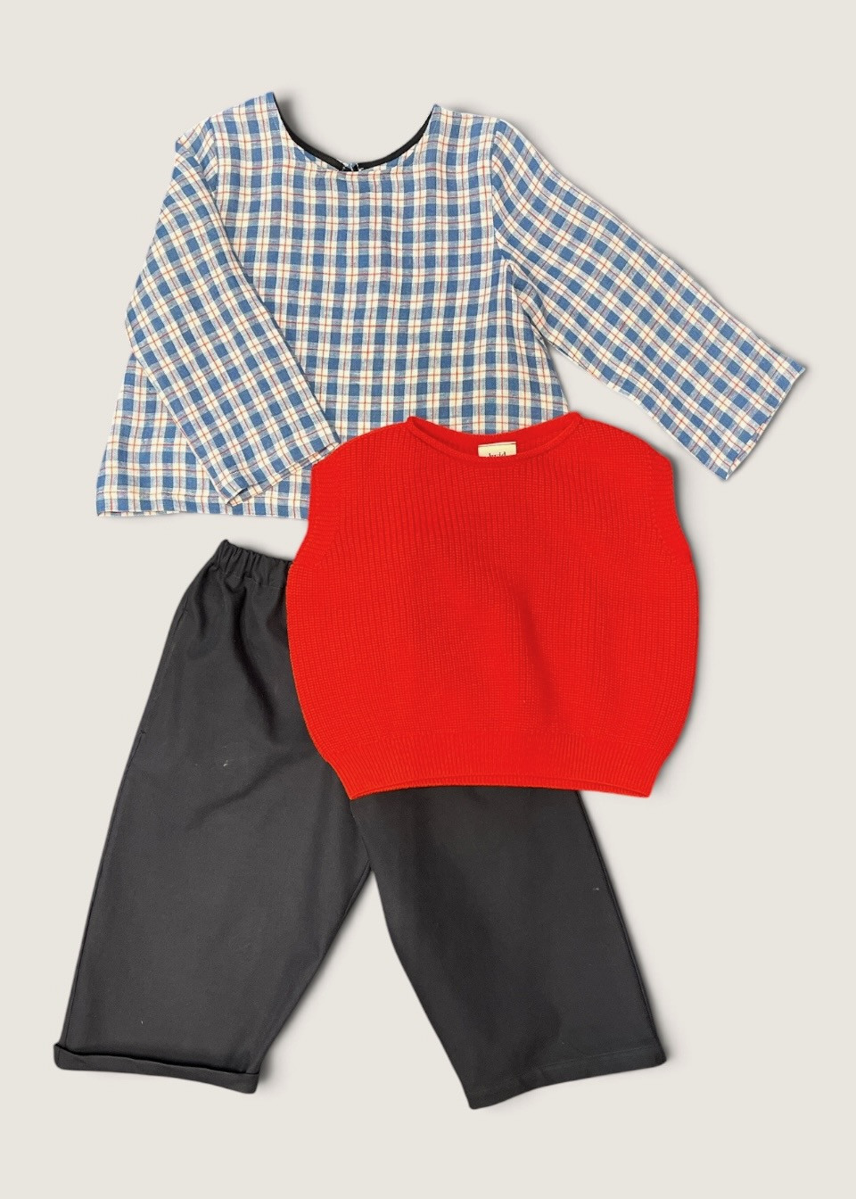 Long sleeves blouse for kids in tartan linen - LE VESTIAIRE DE JEANNE
