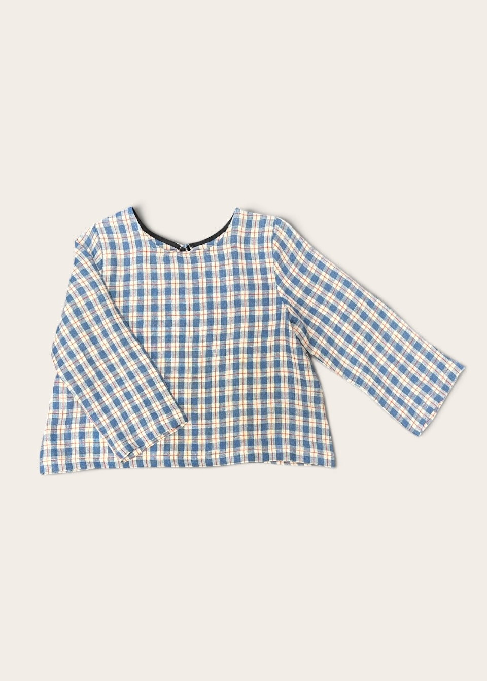 Blouse manches longues enfant en lin écossais - LE VESTIAIRE DE JEANNE