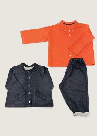 Chemise mixte pour enfant en lin rouge-orangé - LE VESTIAIRE DE JEANNE