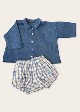 Chemise mixte pour bébé en lin bleu nuit - LE VESTIAIRE DE JEANNE