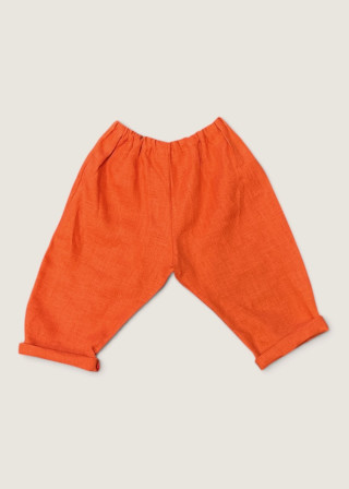 Pantalon bébé en lin rouge-orangé - LE VESTIAIRE DE JEANNE