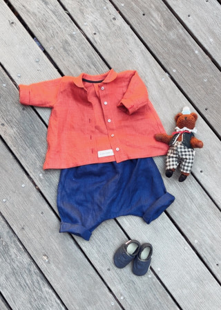 Peter pan shirt in coral red linen - LE VESTIAIRE DE JEANNE